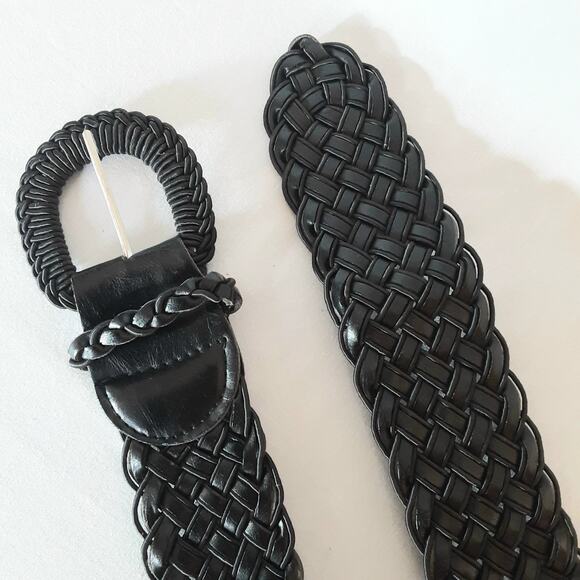 Wide Black Braided Fashion Belt Large Waist Round Wound Buckle - Picture 7 of 11